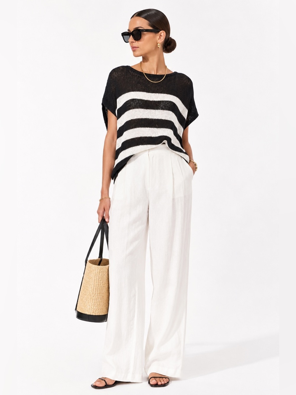AllSaints Black White Open Knit Resort Sweater Medium